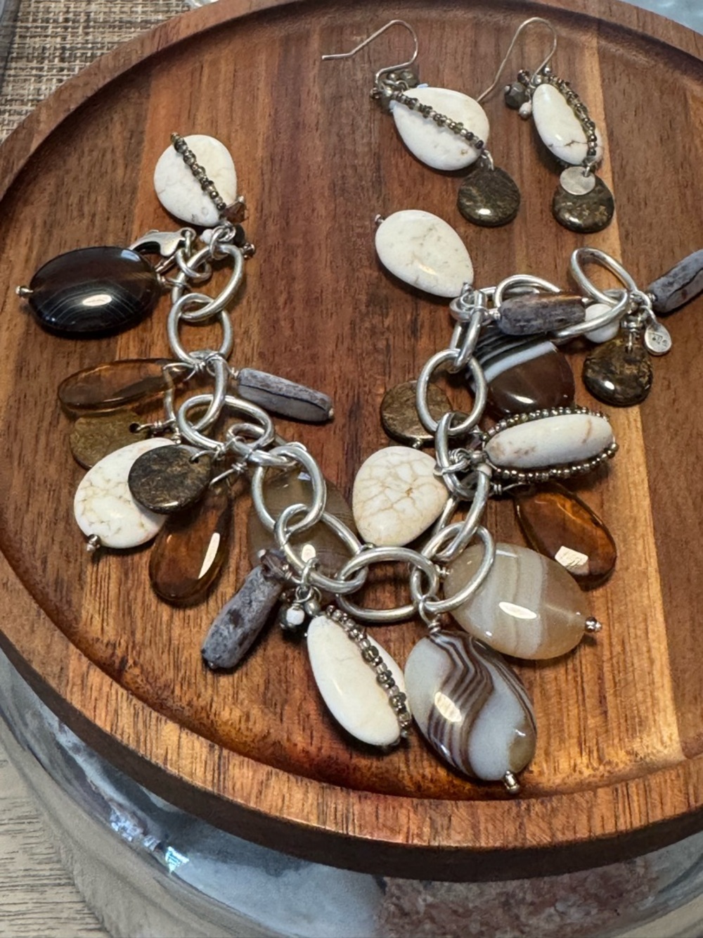 Set of new Silpada silver + natural-stone charm Bracelet B2065 + Earrings W2072